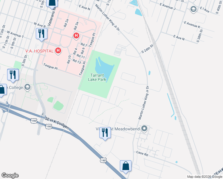 map of restaurants, bars, coffee shops, grocery stores, and more near 2610 West Avenue M in Temple