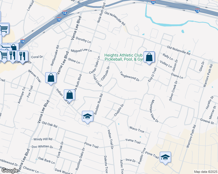 map of restaurants, bars, coffee shops, grocery stores, and more near 820 Trail Crest in Harker Heights