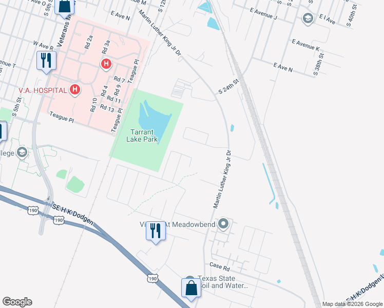 map of restaurants, bars, coffee shops, grocery stores, and more near 2610 West Avenue M in Temple