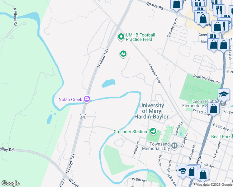 map of restaurants, bars, coffee shops, grocery stores, and more near in Belton