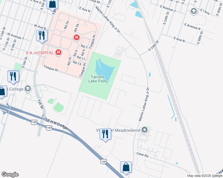map of restaurants, bars, coffee shops, grocery stores, and more near 2610 West Avenue M in Temple