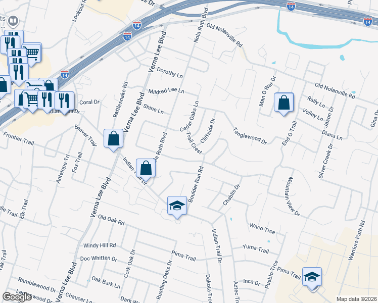 map of restaurants, bars, coffee shops, grocery stores, and more near 903 Cliffside Drive in Harker Heights