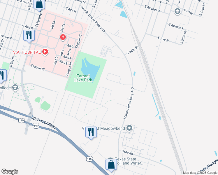 map of restaurants, bars, coffee shops, grocery stores, and more near 2610 West Avenue M in Temple