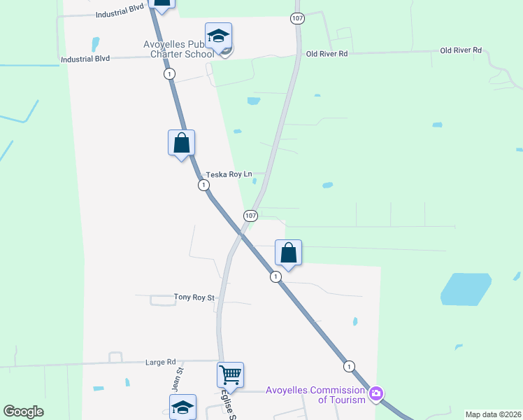 map of restaurants, bars, coffee shops, grocery stores, and more near Cocoville Road in Mansura