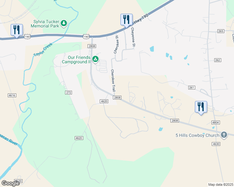 map of restaurants, bars, coffee shops, grocery stores, and more near 1002 Cherokee Trail in Kempner