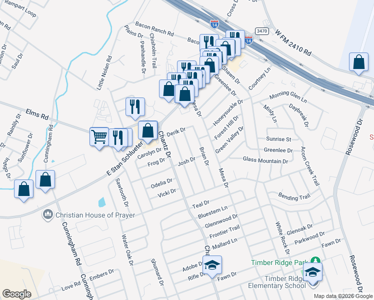 map of restaurants, bars, coffee shops, grocery stores, and more near 4403 Colby Drive in Killeen