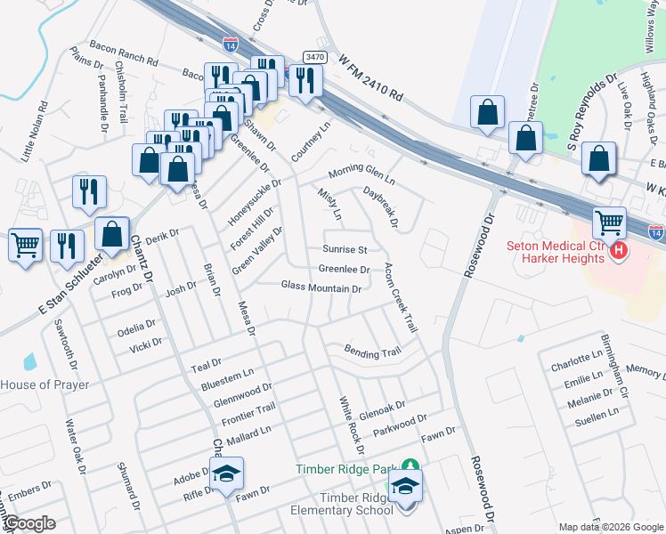 map of restaurants, bars, coffee shops, grocery stores, and more near 4809 Greenlee Dr in Killeen