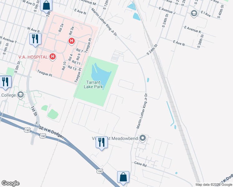 map of restaurants, bars, coffee shops, grocery stores, and more near 2610 West Avenue M in Temple