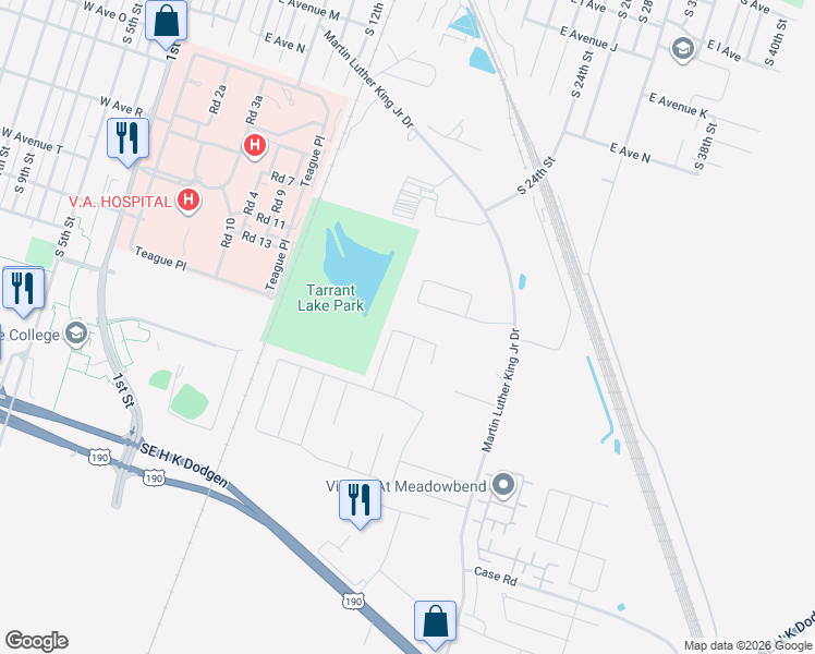 map of restaurants, bars, coffee shops, grocery stores, and more near 2610 West Avenue M in Temple