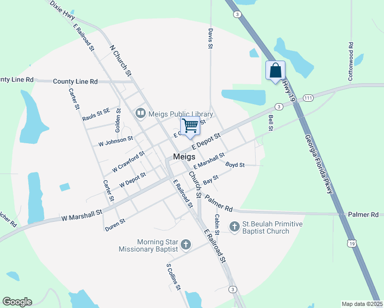map of restaurants, bars, coffee shops, grocery stores, and more near in Meigs