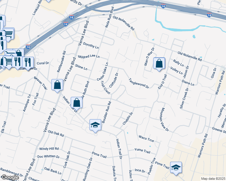 map of restaurants, bars, coffee shops, grocery stores, and more near 820 Trail Crest in Harker Heights