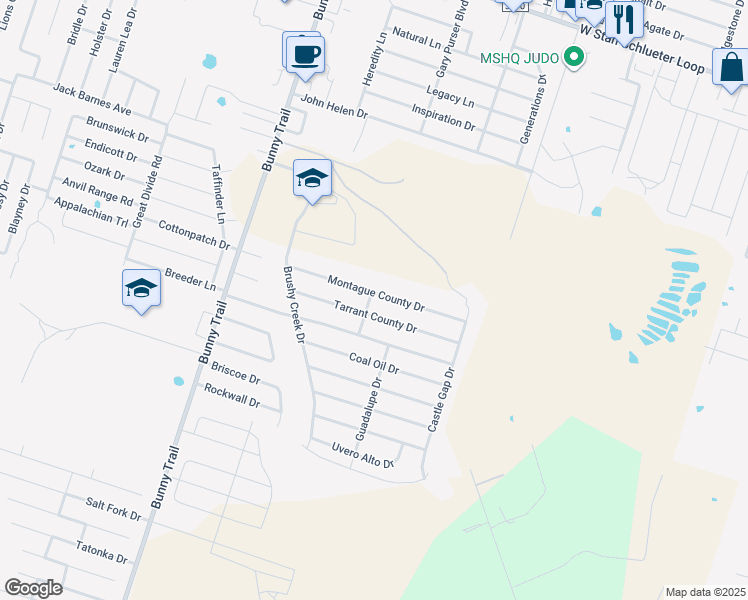 map of restaurants, bars, coffee shops, grocery stores, and more near 2710 Montague County Drive in Killeen