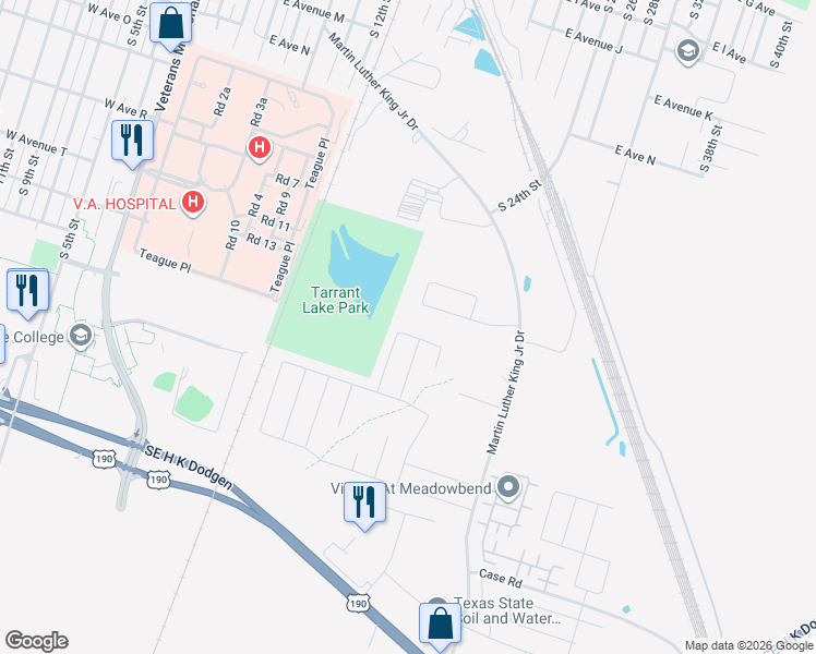 map of restaurants, bars, coffee shops, grocery stores, and more near 2610 West Avenue M in Temple