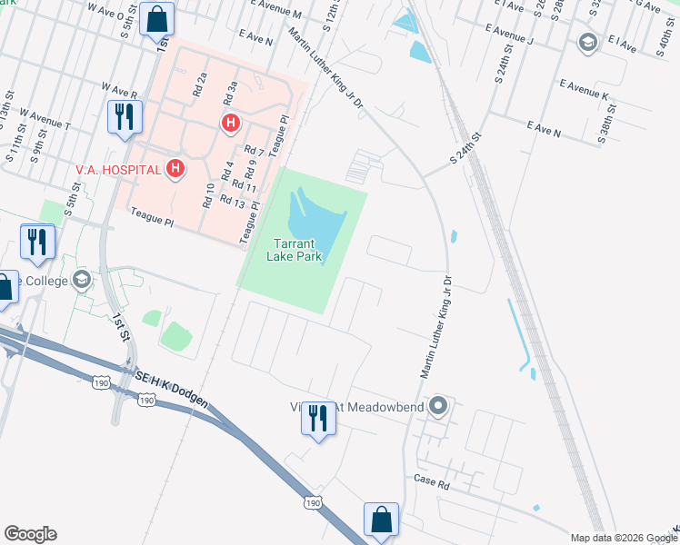map of restaurants, bars, coffee shops, grocery stores, and more near 2610 West Avenue M in Temple