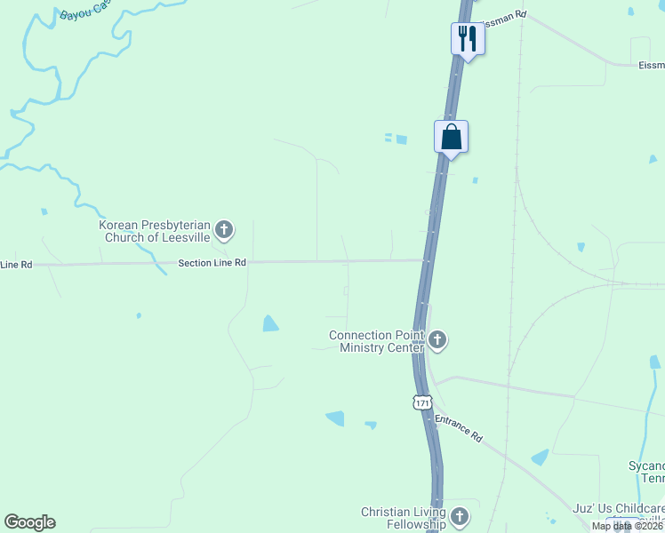 map of restaurants, bars, coffee shops, grocery stores, and more near 201 Section Line Road in Leesville