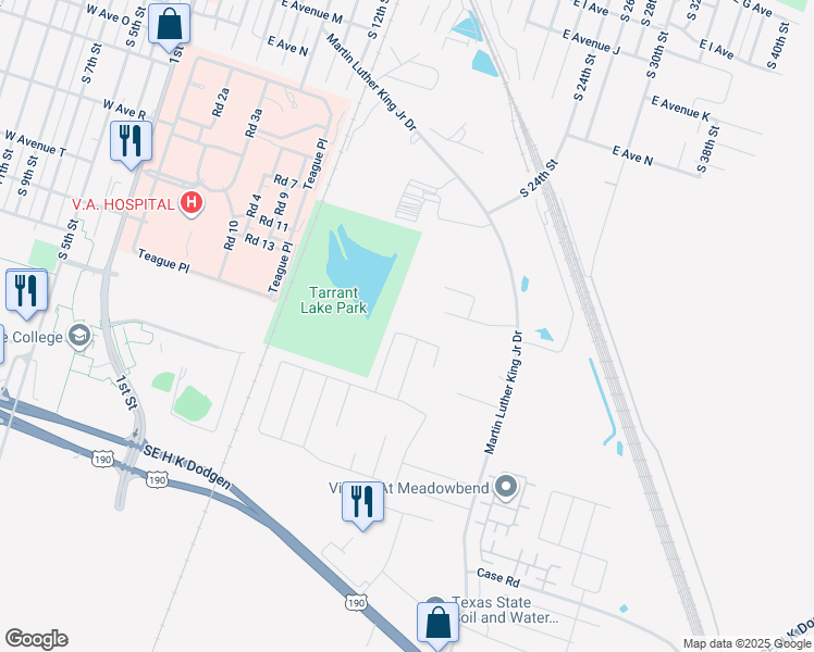 map of restaurants, bars, coffee shops, grocery stores, and more near 2610 West Avenue M in Temple