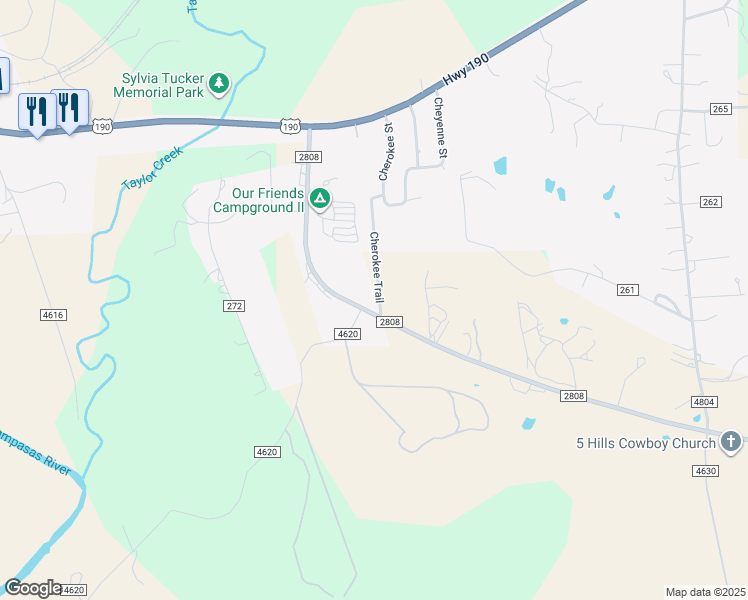 map of restaurants, bars, coffee shops, grocery stores, and more near 1002 Cherokee Trail in Kempner