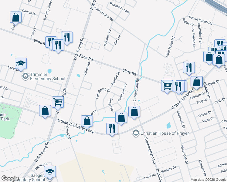 map of restaurants, bars, coffee shops, grocery stores, and more near 2903 Paintbrush Drive in Killeen
