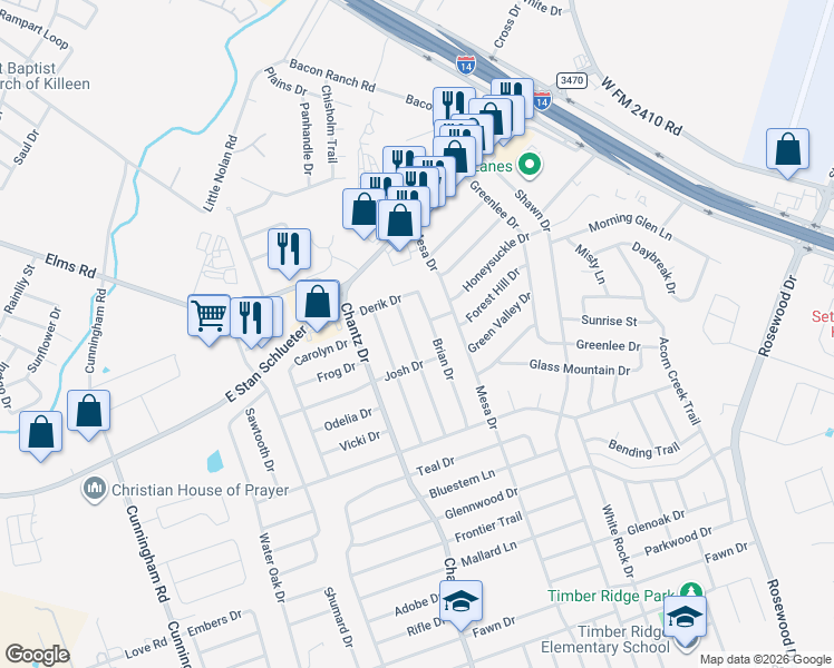 map of restaurants, bars, coffee shops, grocery stores, and more near 4403 Colby Drive in Killeen