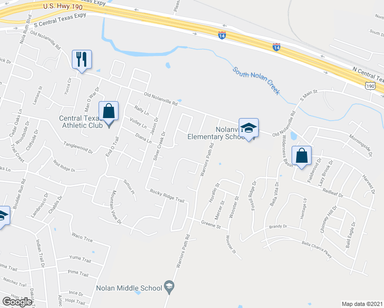 map of restaurants, bars, coffee shops, grocery stores, and more near 1807 Iron Jacket Trail in Harker Heights