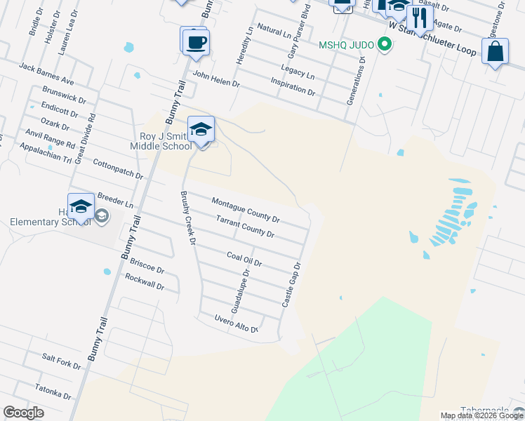 map of restaurants, bars, coffee shops, grocery stores, and more near 2607 Montague County Drive in Killeen