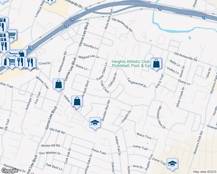 map of restaurants, bars, coffee shops, grocery stores, and more near 826 Cliffside Drive in Harker Heights