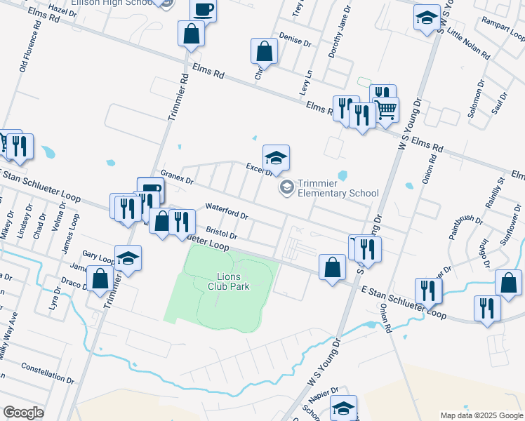 map of restaurants, bars, coffee shops, grocery stores, and more near 1706 Granex Drive in Killeen