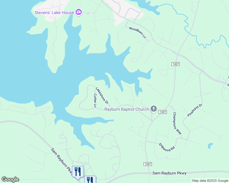 map of restaurants, bars, coffee shops, grocery stores, and more near 230 Cove Lane in Brookeland