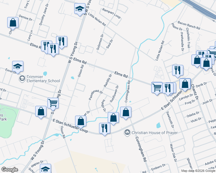 map of restaurants, bars, coffee shops, grocery stores, and more near 2900 East Elms Road in Killeen