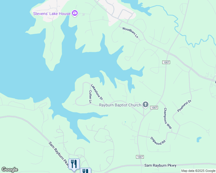 map of restaurants, bars, coffee shops, grocery stores, and more near 230 Cove Lane in Brookeland