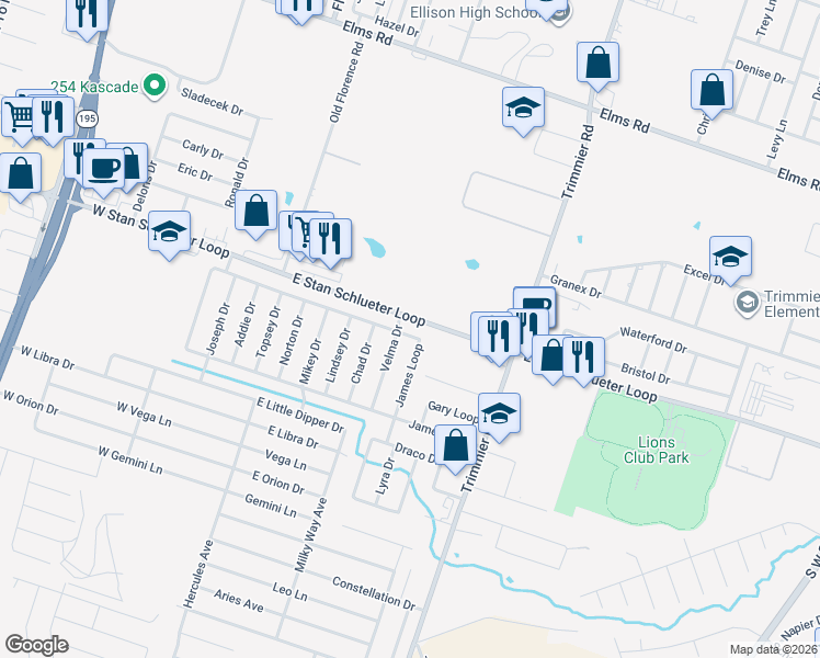 map of restaurants, bars, coffee shops, grocery stores, and more near 703 James Loop in Killeen