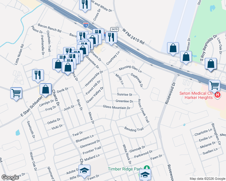 map of restaurants, bars, coffee shops, grocery stores, and more near 4602 Shawn Drive in Killeen