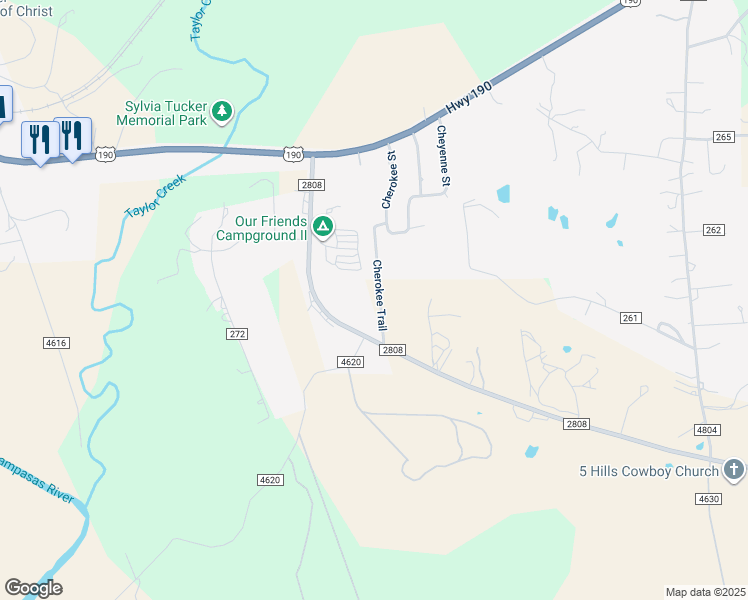 map of restaurants, bars, coffee shops, grocery stores, and more near 1006 Cherokee Trail in Kempner