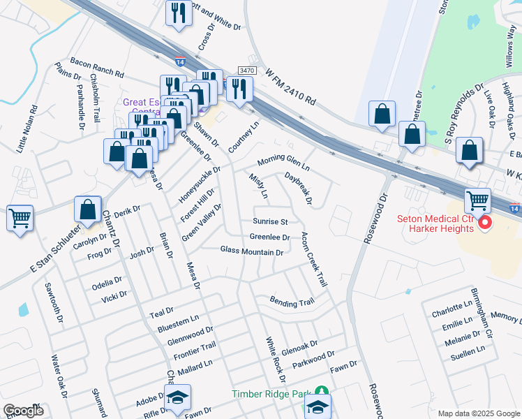map of restaurants, bars, coffee shops, grocery stores, and more near 4904 Morning Star Lane in Killeen
