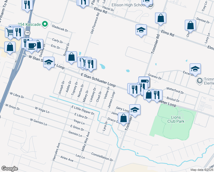 map of restaurants, bars, coffee shops, grocery stores, and more near 703 James Loop in Killeen