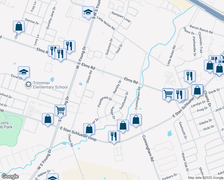 map of restaurants, bars, coffee shops, grocery stores, and more near 2900 East Elms Road in Killeen