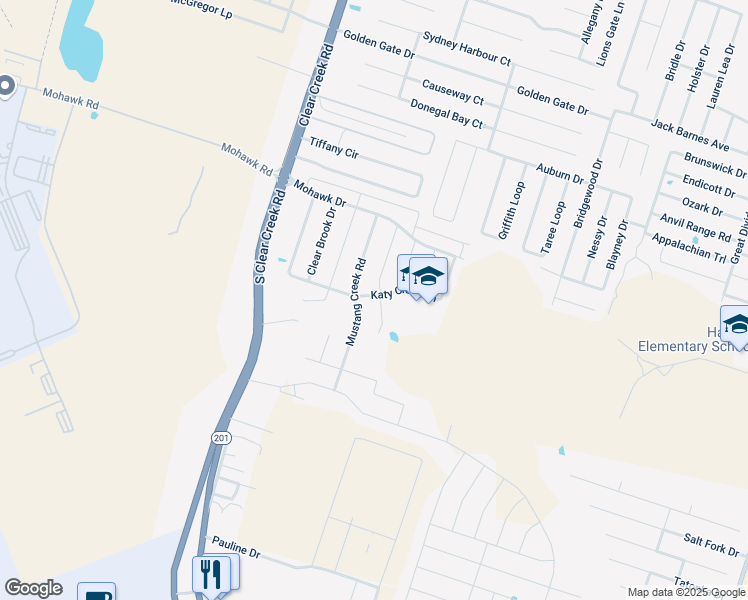 map of restaurants, bars, coffee shops, grocery stores, and more near 6601 Creek Land Road in Killeen