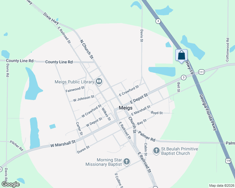 map of restaurants, bars, coffee shops, grocery stores, and more near 2014 Church Street in Meigs