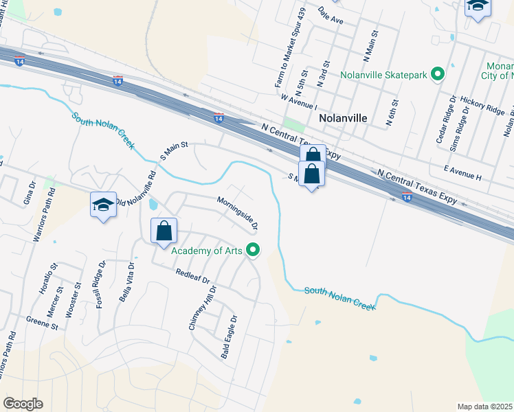 map of restaurants, bars, coffee shops, grocery stores, and more near 96 Buttercup Circle in Nolanville