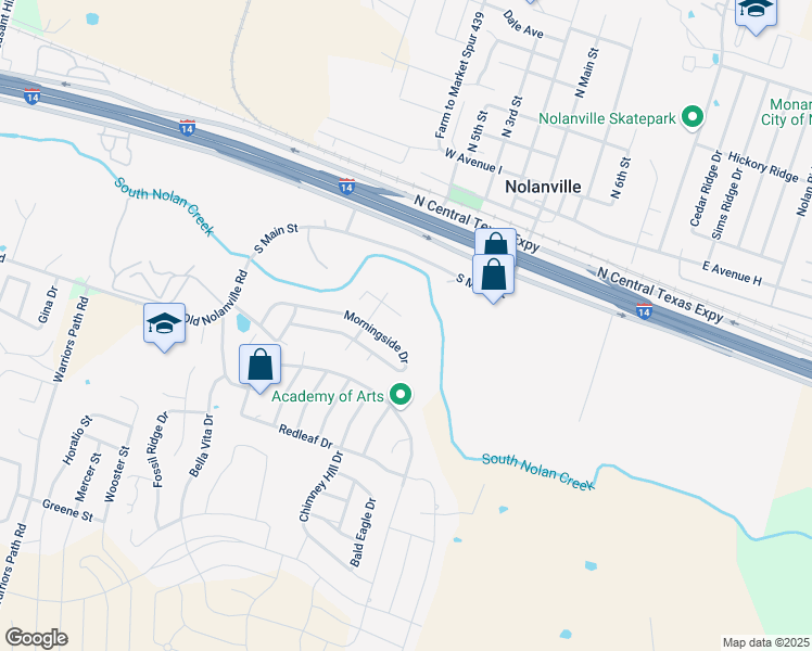 map of restaurants, bars, coffee shops, grocery stores, and more near 96 Buttercup Circle in Nolanville