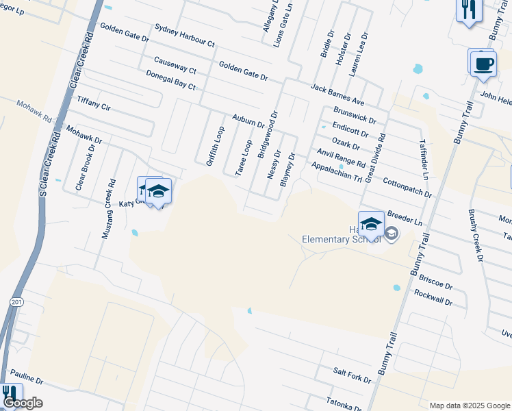 map of restaurants, bars, coffee shops, grocery stores, and more near 4301 Tumut Lane in Killeen