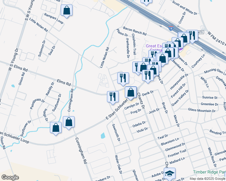 map of restaurants, bars, coffee shops, grocery stores, and more near 3333 Chisholm Trail in Killeen