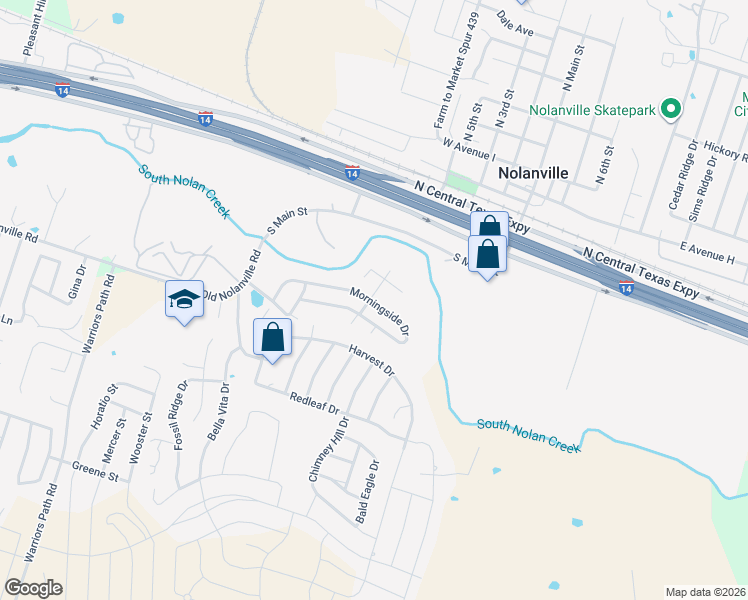 map of restaurants, bars, coffee shops, grocery stores, and more near 82 Redbud Road in Nolanville