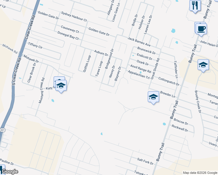 map of restaurants, bars, coffee shops, grocery stores, and more near 4207 Tumut Lane in Killeen