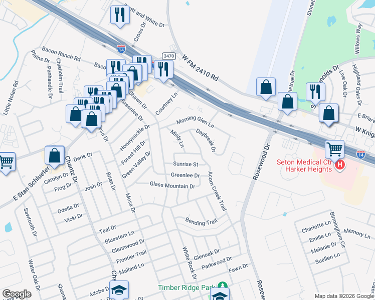 map of restaurants, bars, coffee shops, grocery stores, and more near 5008 Morning Star Lane in Killeen