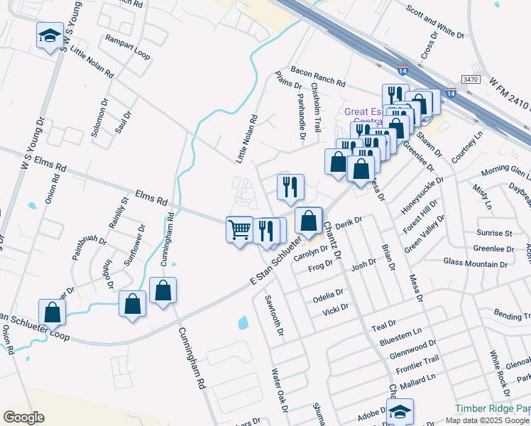 map of restaurants, bars, coffee shops, grocery stores, and more near 3333 Chisholm Trail in Killeen