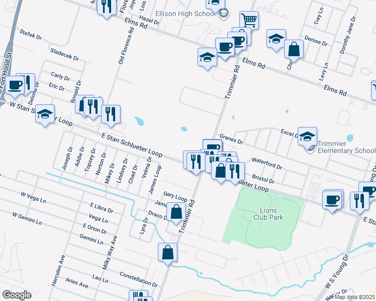 map of restaurants, bars, coffee shops, grocery stores, and more near 4701 Trimmier Road in Killeen