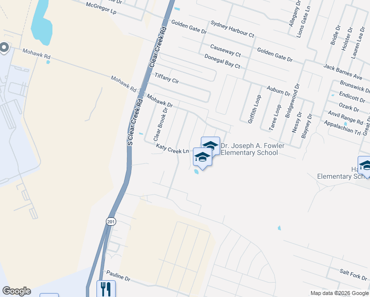 map of restaurants, bars, coffee shops, grocery stores, and more near 6601 Creek Land Road in Killeen