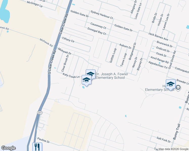map of restaurants, bars, coffee shops, grocery stores, and more near 4906 Katy Creek Lane in Killeen