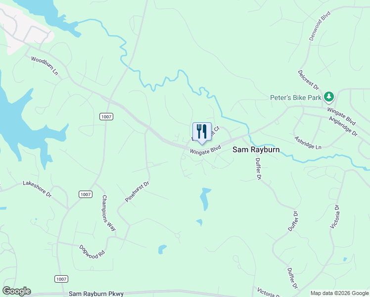 map of restaurants, bars, coffee shops, grocery stores, and more near Wingate Boulevard in Brookeland